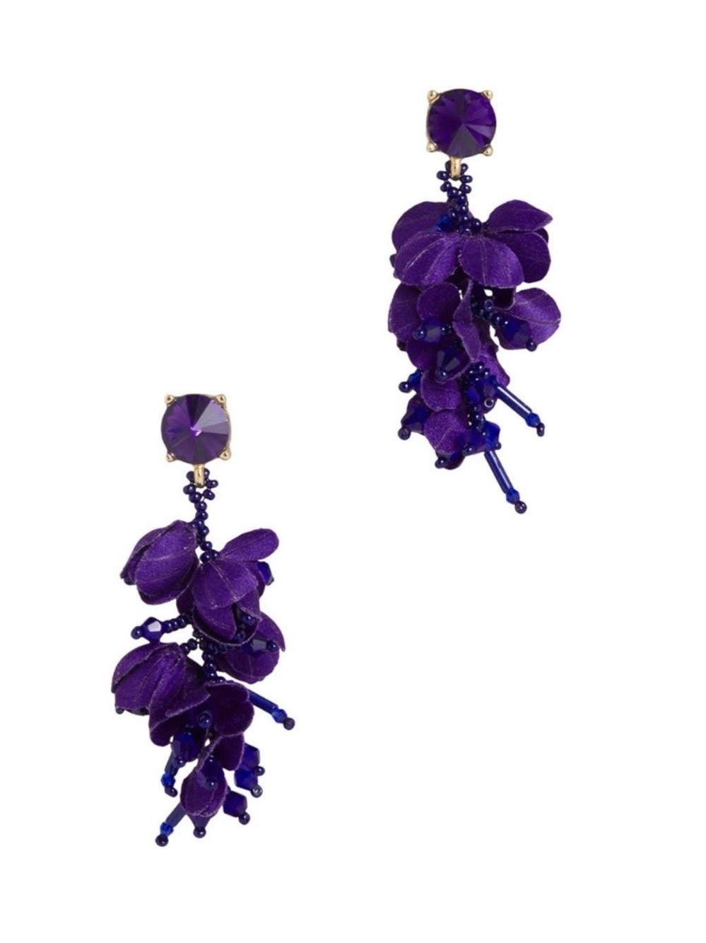 Oscar de la Renta Deep Purple Floral Cluster Drop Earrings